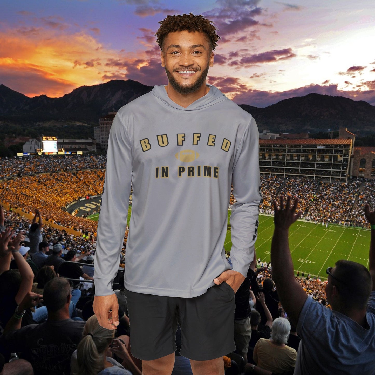 Silver : CU Gold No Loafing University Hoodie Men's Sports Warmup Hoodie (AOP)