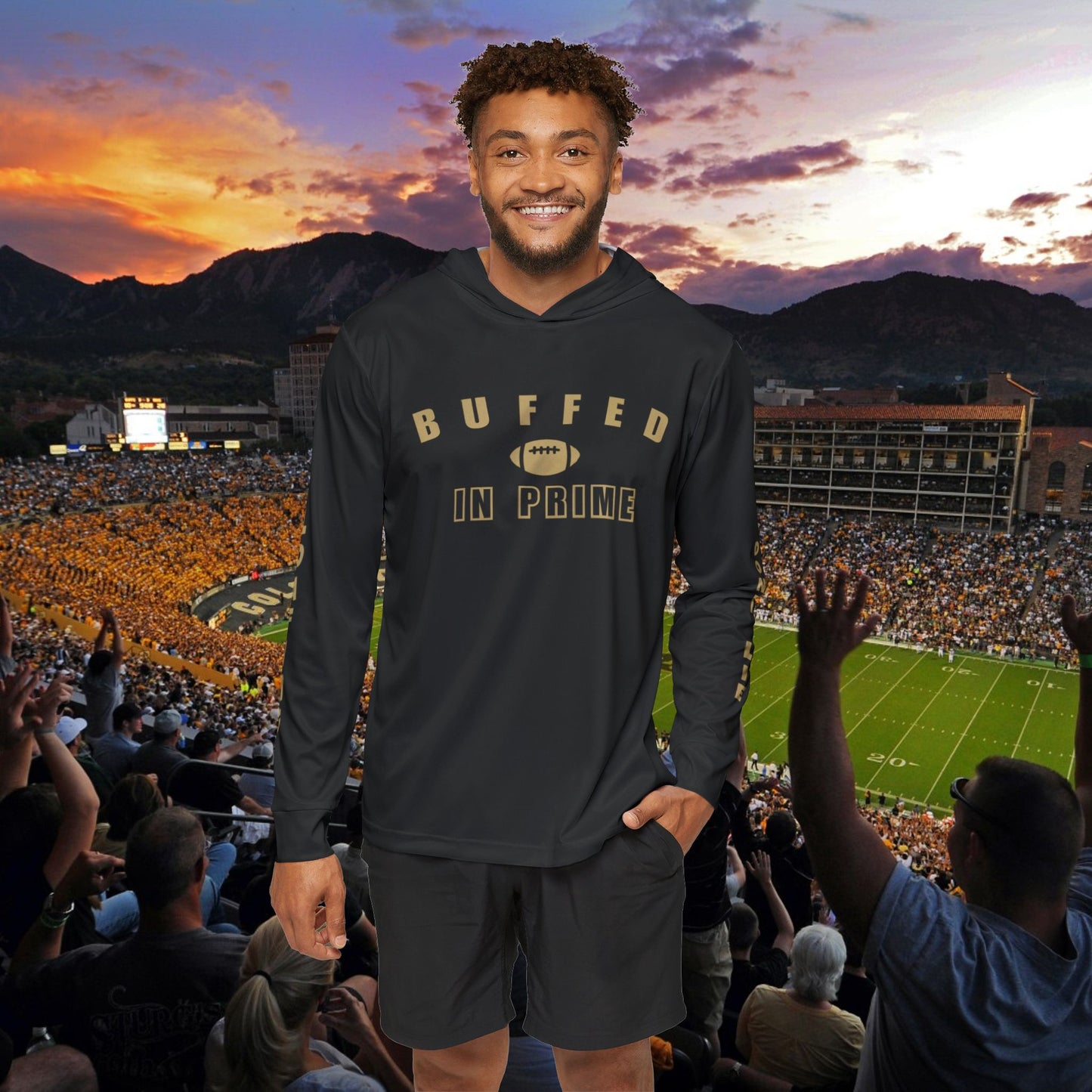 Black CU Gold No Loafing University Hoodie Men's Sports Warmup Hoodie (AOP)